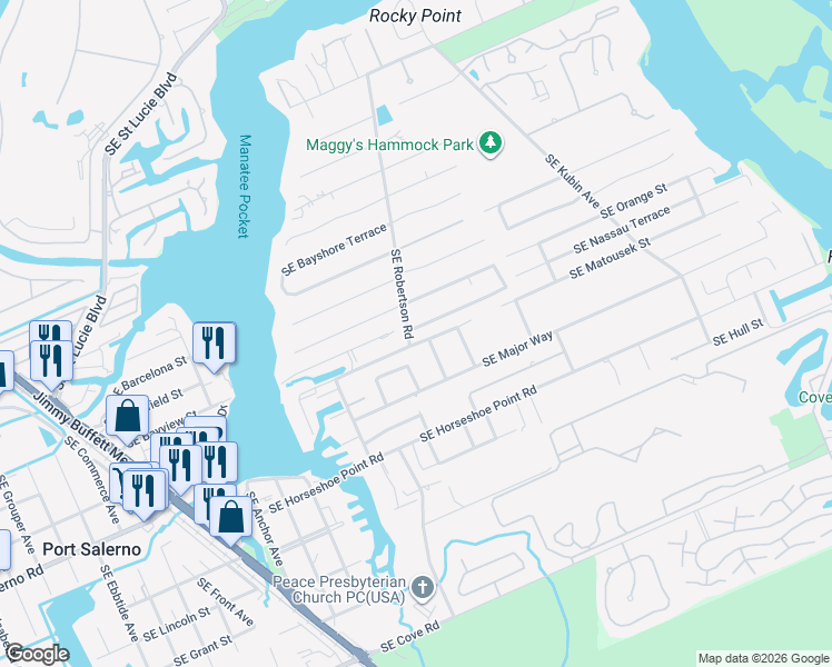 map of restaurants, bars, coffee shops, grocery stores, and more near 4914 Southeast Pine Knoll Way in Stuart