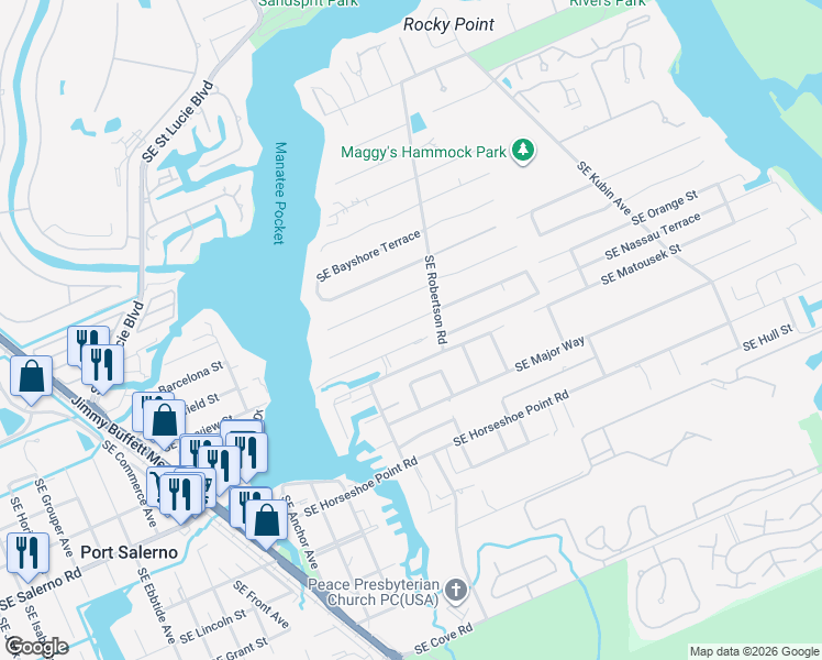 map of restaurants, bars, coffee shops, grocery stores, and more near 4736 Southeast Manatee Terrace in Stuart