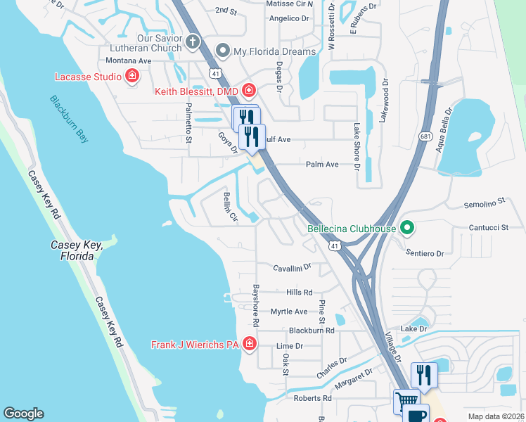 map of restaurants, bars, coffee shops, grocery stores, and more near 404 Picasso Drive in Nokomis