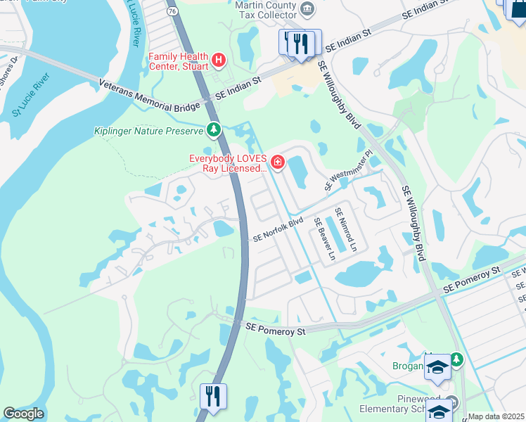 map of restaurants, bars, coffee shops, grocery stores, and more near 48 Southeast Tioga Place in Stuart