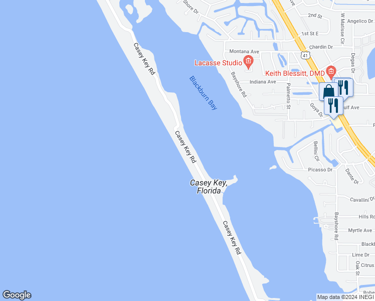 map of restaurants, bars, coffee shops, grocery stores, and more near 2007 Casey Key Road in Nokomis