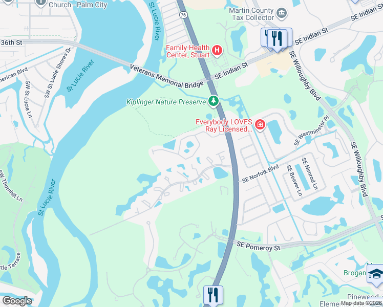 map of restaurants, bars, coffee shops, grocery stores, and more near 195 Southwest Walking Path in Stuart