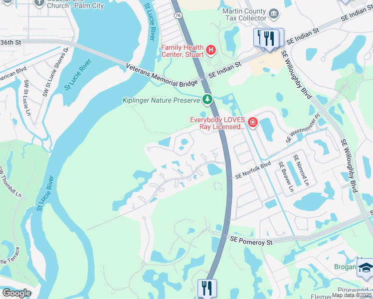 map of restaurants, bars, coffee shops, grocery stores, and more near 195 Southwest Walking Path in Stuart