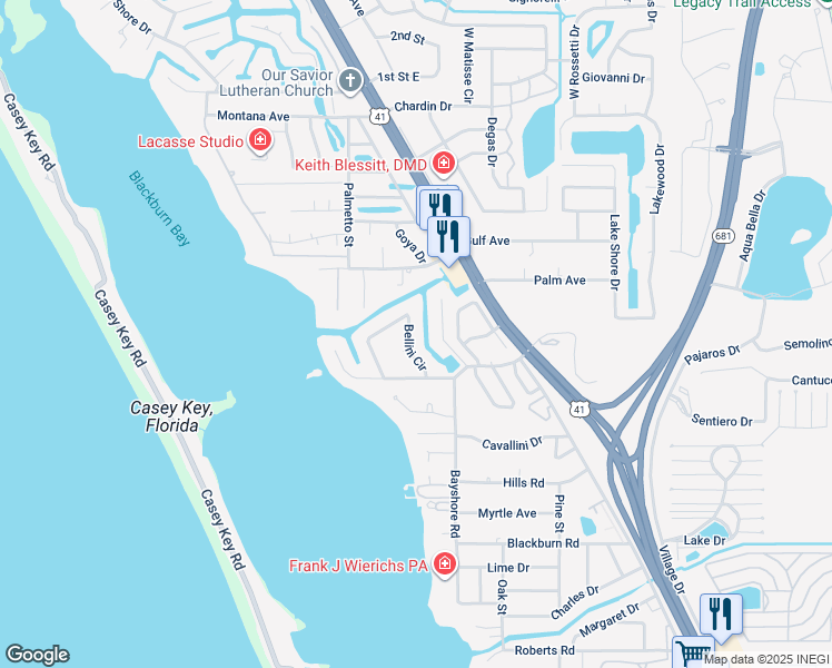 map of restaurants, bars, coffee shops, grocery stores, and more near 420 Bellini Circle in Nokomis