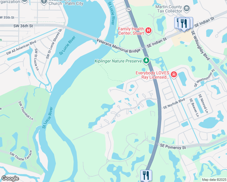 map of restaurants, bars, coffee shops, grocery stores, and more near 414 Southwest Walking Path in Stuart