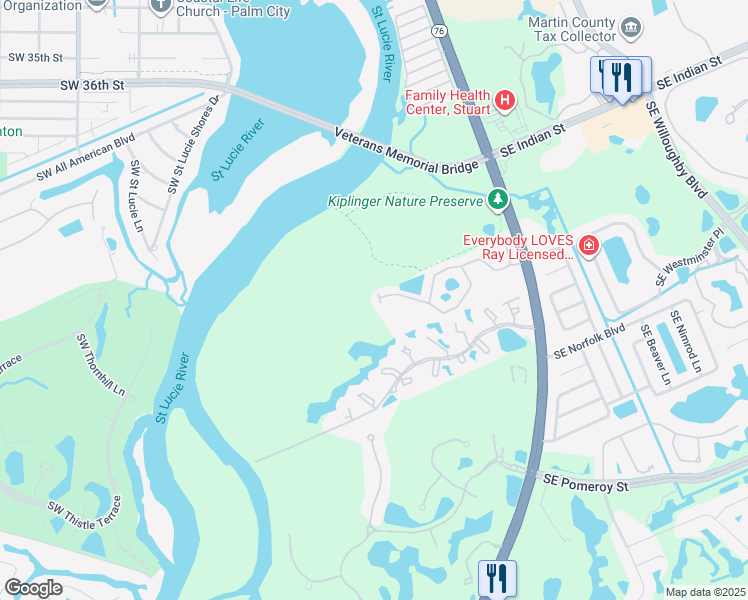 map of restaurants, bars, coffee shops, grocery stores, and more near 4402 Southwest Natures Lane in Stuart