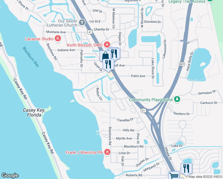 map of restaurants, bars, coffee shops, grocery stores, and more near 404 Murillo Drive in Nokomis
