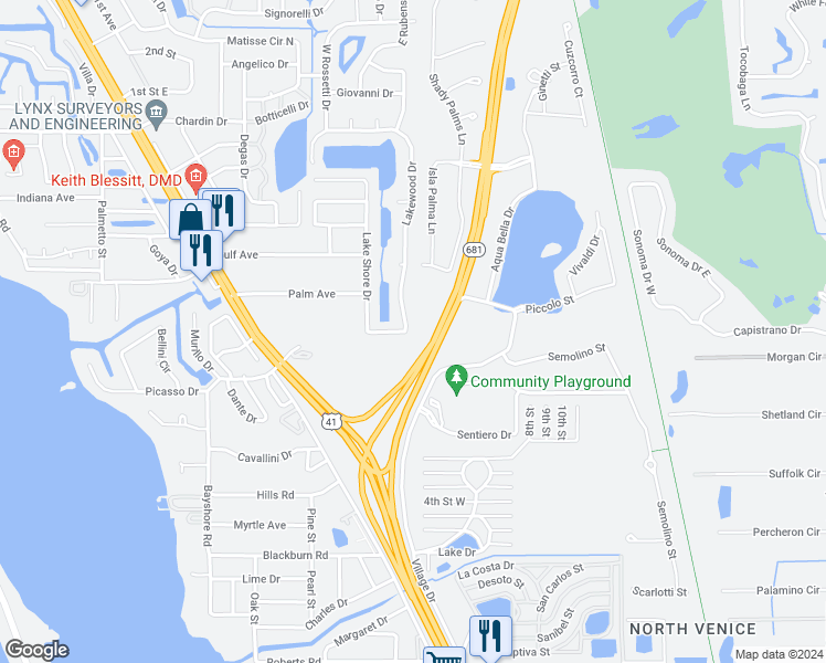 map of restaurants, bars, coffee shops, grocery stores, and more near 2150 Lakewood Drive in Nokomis