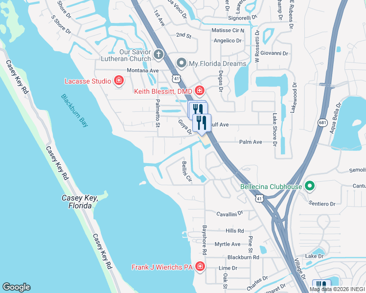 map of restaurants, bars, coffee shops, grocery stores, and more near 227 Lychee Road in Nokomis
