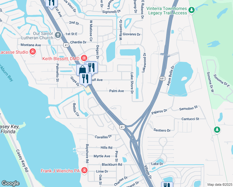 map of restaurants, bars, coffee shops, grocery stores, and more near 204 Palm Avenue in Nokomis