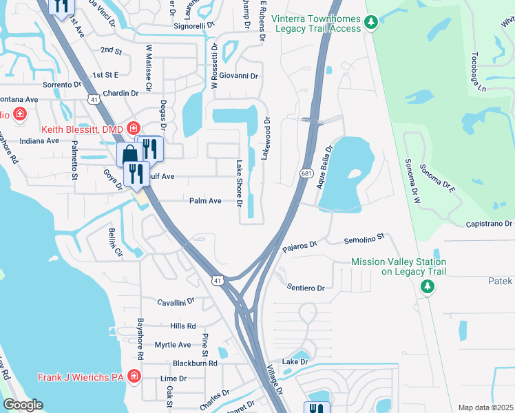 map of restaurants, bars, coffee shops, grocery stores, and more near 2201 Lakewood Drive in Nokomis