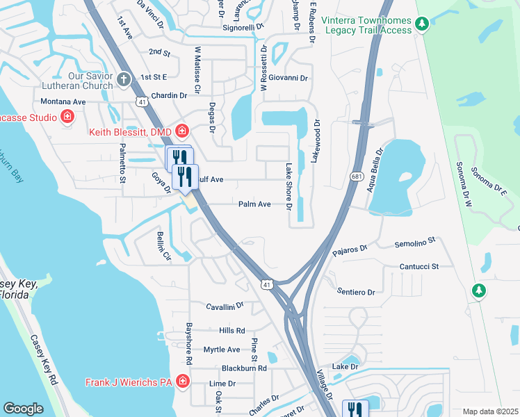 map of restaurants, bars, coffee shops, grocery stores, and more near 204 Palm Avenue in Nokomis