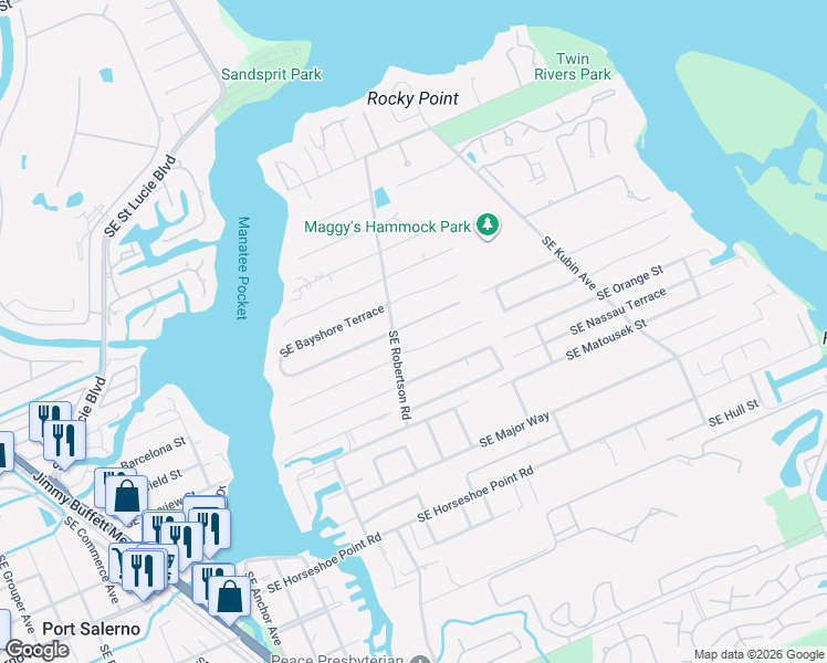 map of restaurants, bars, coffee shops, grocery stores, and more near 4920 Southeast Inlet Isle Way in Stuart