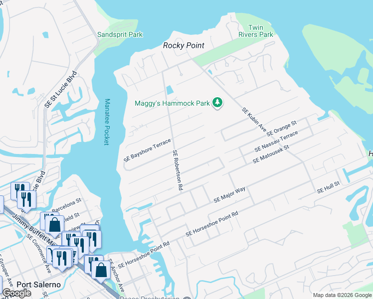 map of restaurants, bars, coffee shops, grocery stores, and more near 4920 Southeast Inlet Isle Way in Stuart