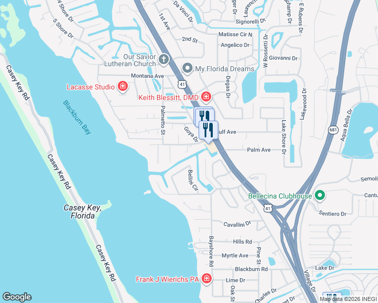 map of restaurants, bars, coffee shops, grocery stores, and more near 227 Lychee Rd in Nokomis