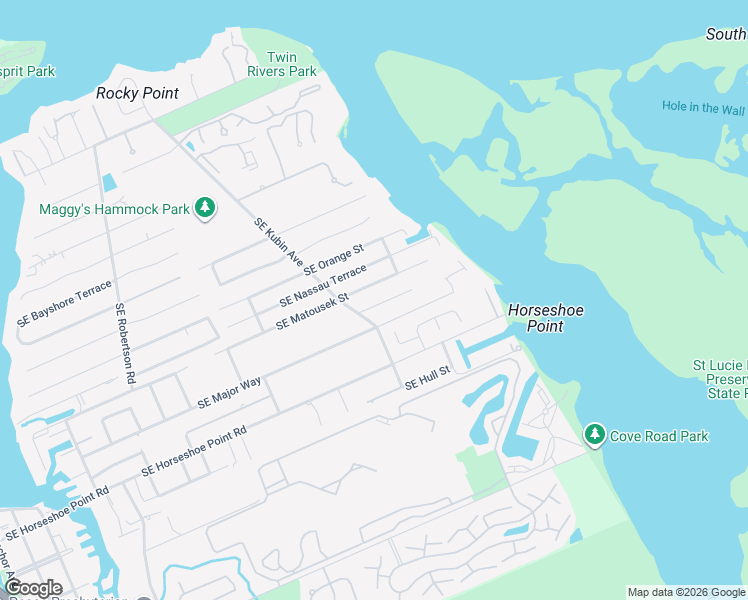 map of restaurants, bars, coffee shops, grocery stores, and more near 5626 Southeast Sailfish Way in Stuart