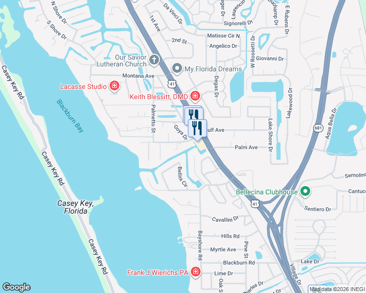 map of restaurants, bars, coffee shops, grocery stores, and more near 227 Lychee Road in Nokomis