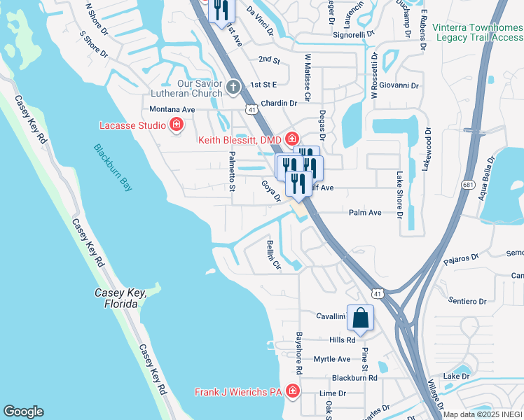 map of restaurants, bars, coffee shops, grocery stores, and more near 301 Lychee Road in Nokomis