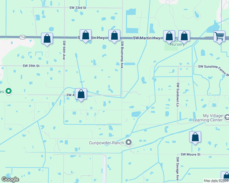 map of restaurants, bars, coffee shops, grocery stores, and more near 6051 Southwest 42nd Street in Palm City