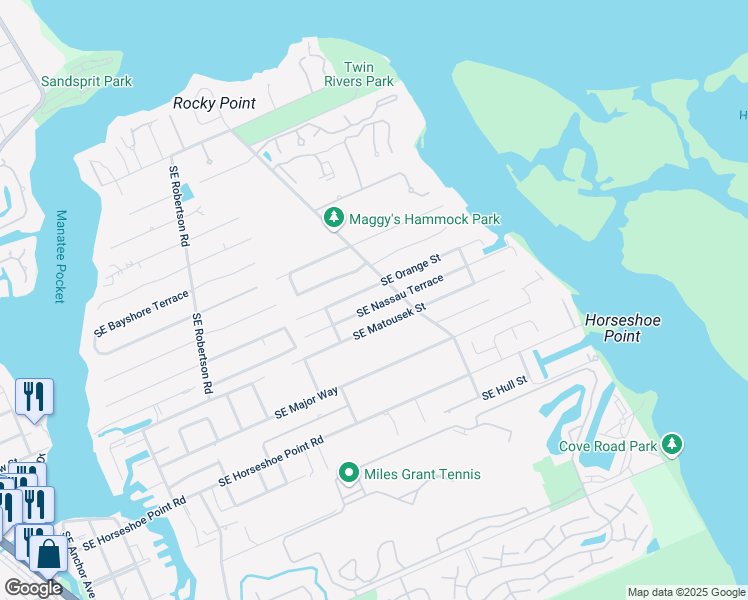 map of restaurants, bars, coffee shops, grocery stores, and more near 5312 Southeast Nassau Terrace in Stuart