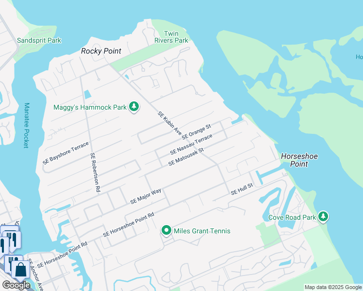 map of restaurants, bars, coffee shops, grocery stores, and more near 5312 Southeast Nassau Terrace in Stuart
