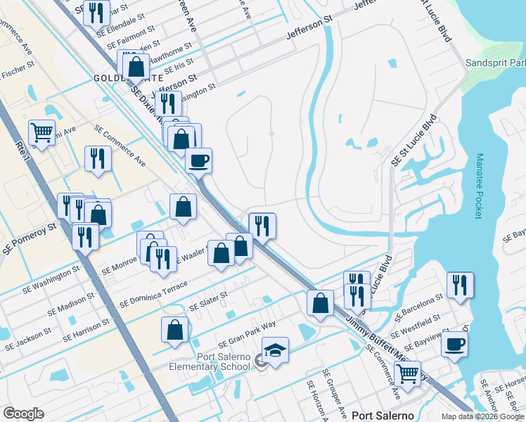map of restaurants, bars, coffee shops, grocery stores, and more near 3359 Southeast Golf Trail in Stuart