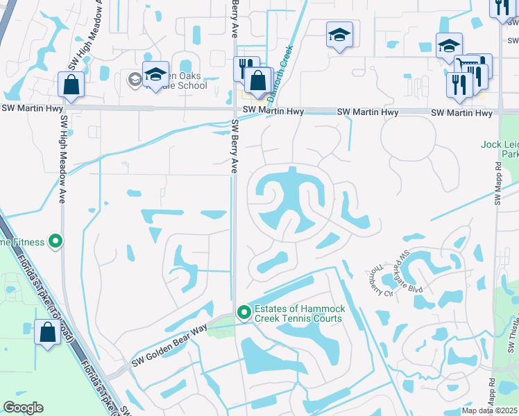 map of restaurants, bars, coffee shops, grocery stores, and more near 2290 Southwest Waterview Place in Palm City