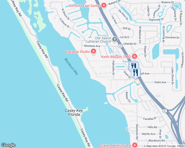 map of restaurants, bars, coffee shops, grocery stores, and more near 2305 Bayshore Road in Nokomis
