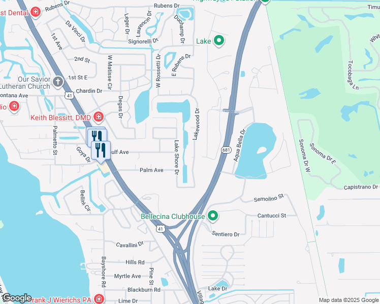map of restaurants, bars, coffee shops, grocery stores, and more near 2217 Lakewood Circle in Nokomis