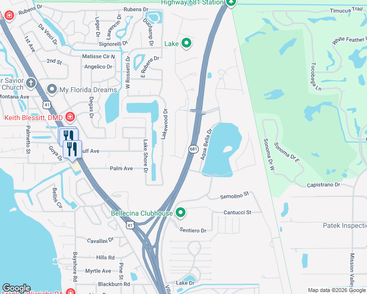 map of restaurants, bars, coffee shops, grocery stores, and more near Florida 681 in Nokomis