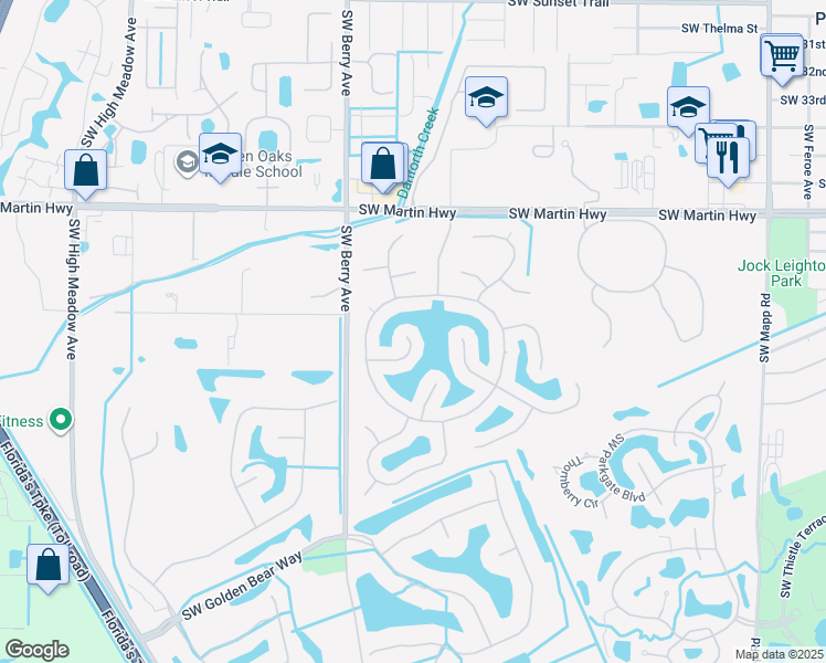 map of restaurants, bars, coffee shops, grocery stores, and more near 2145 Southwest Waterview Place in Palm City