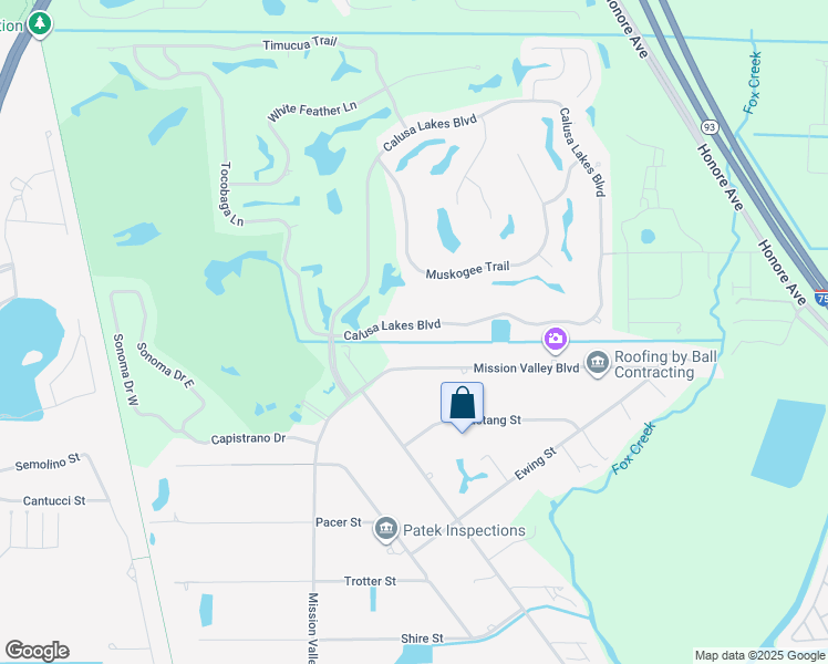 map of restaurants, bars, coffee shops, grocery stores, and more near 2111 Calusa Lakes Boulevard in Nokomis