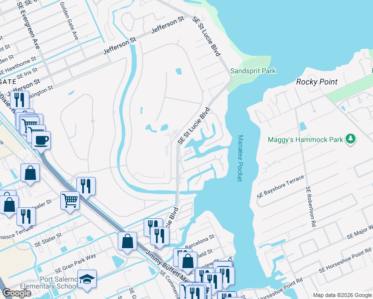 map of restaurants, bars, coffee shops, grocery stores, and more near 3901 Southeast Saint Lucie Boulevard in Stuart
