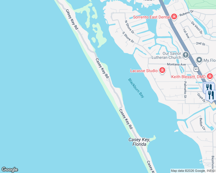 map of restaurants, bars, coffee shops, grocery stores, and more near 2315 Casey Key Road in Nokomis