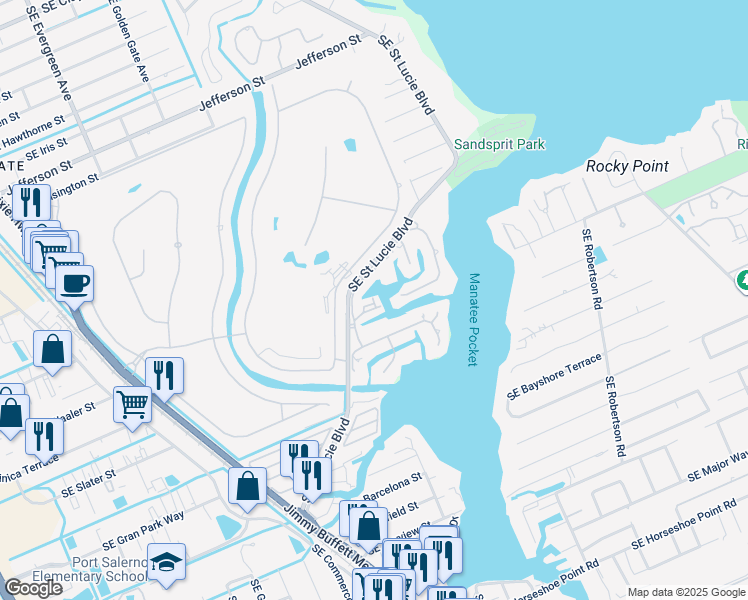 map of restaurants, bars, coffee shops, grocery stores, and more near 3901 Southeast Saint Lucie Boulevard in Stuart