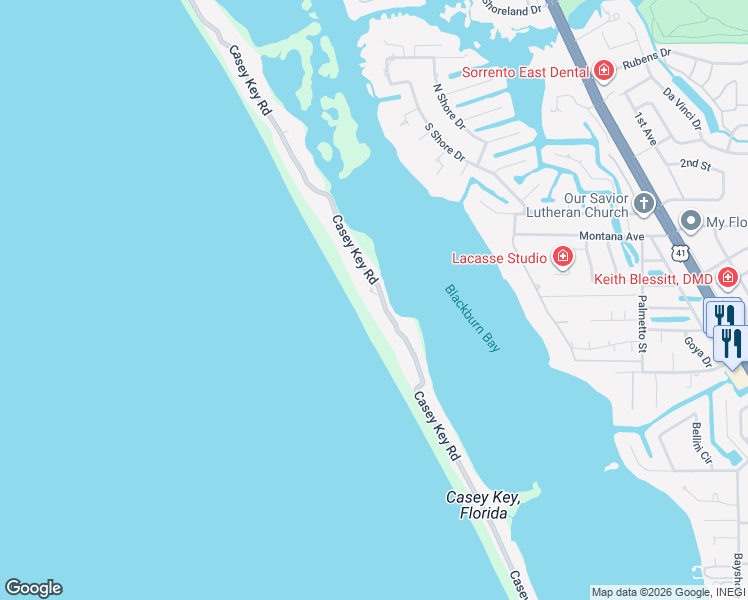 map of restaurants, bars, coffee shops, grocery stores, and more near 2315 Casey Key Road in Nokomis