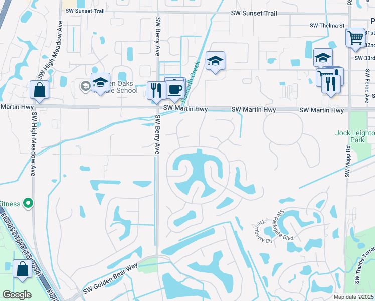 map of restaurants, bars, coffee shops, grocery stores, and more near 2145 Southwest Waterview Place in Palm City