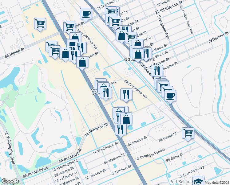 map of restaurants, bars, coffee shops, grocery stores, and more near 3937 Southeast Federal Highway in Stuart