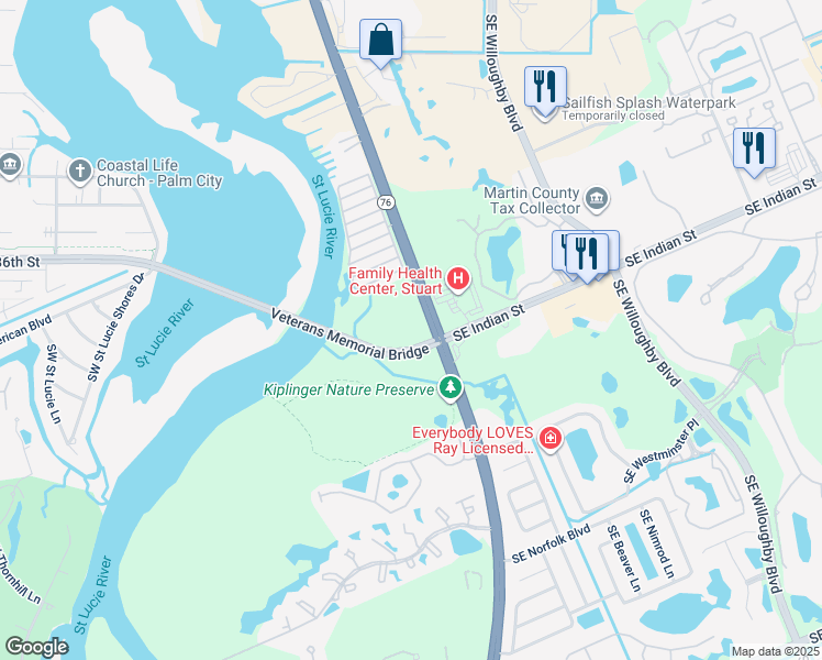 map of restaurants, bars, coffee shops, grocery stores, and more near 3488-3608 S Kanner Hwy in Stuart