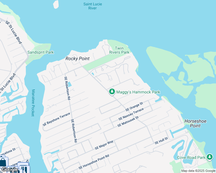 map of restaurants, bars, coffee shops, grocery stores, and more near 5303 Southeast Reef Way in Stuart