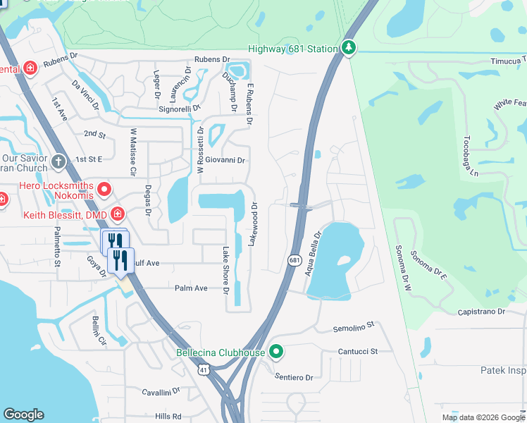 map of restaurants, bars, coffee shops, grocery stores, and more near 2224-2254 Lakewood Drive in Nokomis