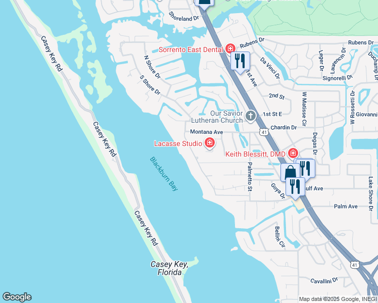 map of restaurants, bars, coffee shops, grocery stores, and more near 2513 Bayshore Road in Nokomis
