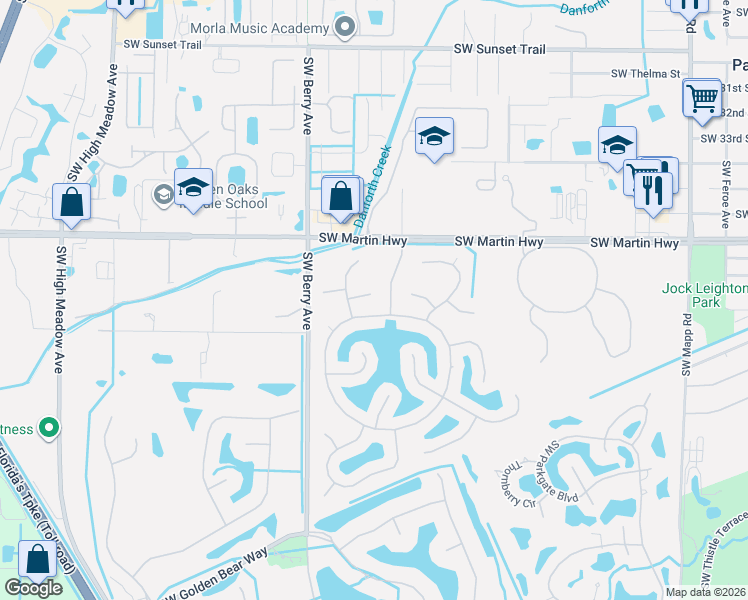 map of restaurants, bars, coffee shops, grocery stores, and more near 2250 Southwest Park Ridge Place in Palm City