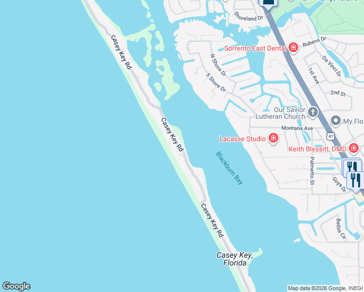 map of restaurants, bars, coffee shops, grocery stores, and more near 2502 Casey Key Road in Nokomis