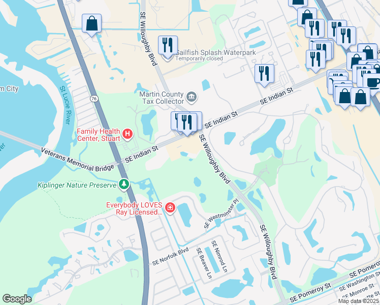 map of restaurants, bars, coffee shops, grocery stores, and more near 940 Southeast Willoughby Trace in Stuart