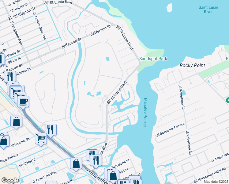 map of restaurants, bars, coffee shops, grocery stores, and more near 3934 Southeast Fairway East in Stuart