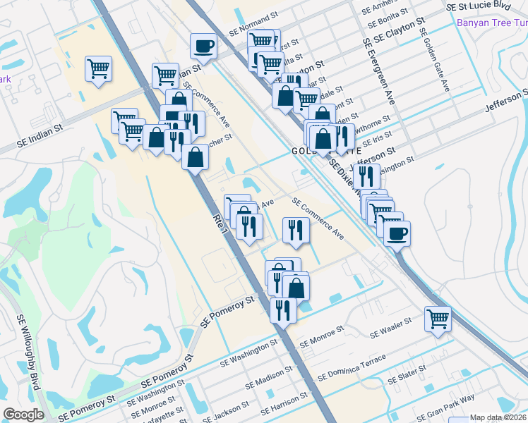 map of restaurants, bars, coffee shops, grocery stores, and more near 3937 Southeast Federal Highway in Stuart