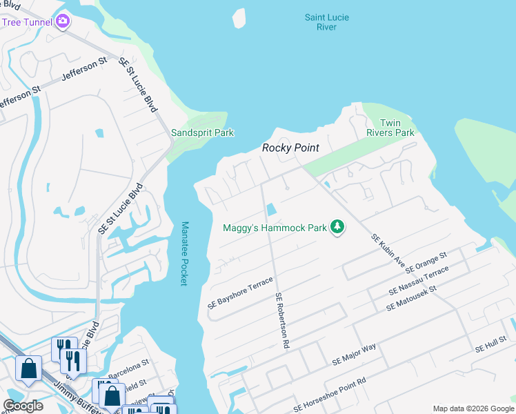 map of restaurants, bars, coffee shops, grocery stores, and more near 4743 Cheerio Way in Stuart
