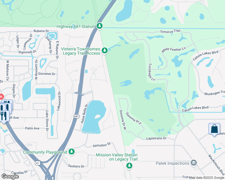 map of restaurants, bars, coffee shops, grocery stores, and more near Legacy Trail (Sarasota to Venice Rail-Trail) in Osprey