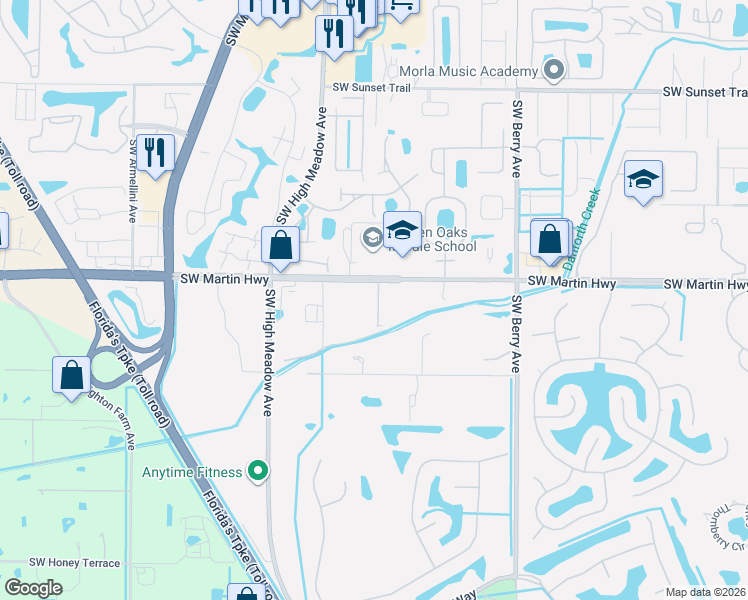 map of restaurants, bars, coffee shops, grocery stores, and more near 2840 Southwest Martin Highway in Palm City